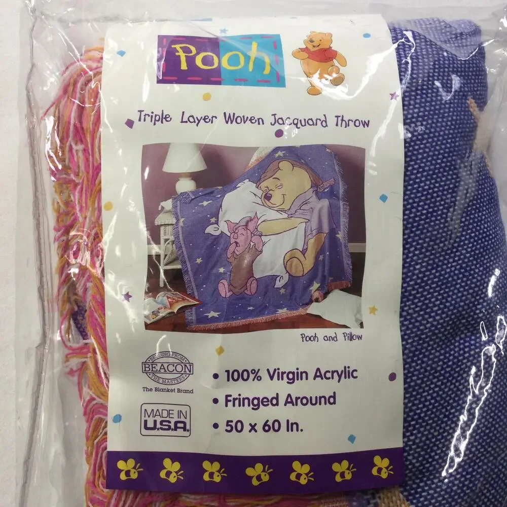 Beacon Winnie Pooh Piglet Multicolor 50x60 Throw Blanket Disney Fringe USA